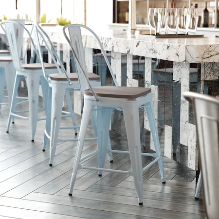 Flash Furniture Green-Blue Metal Stool with Gray Poly Seat ET-3534-24-DB-PL1G-GG